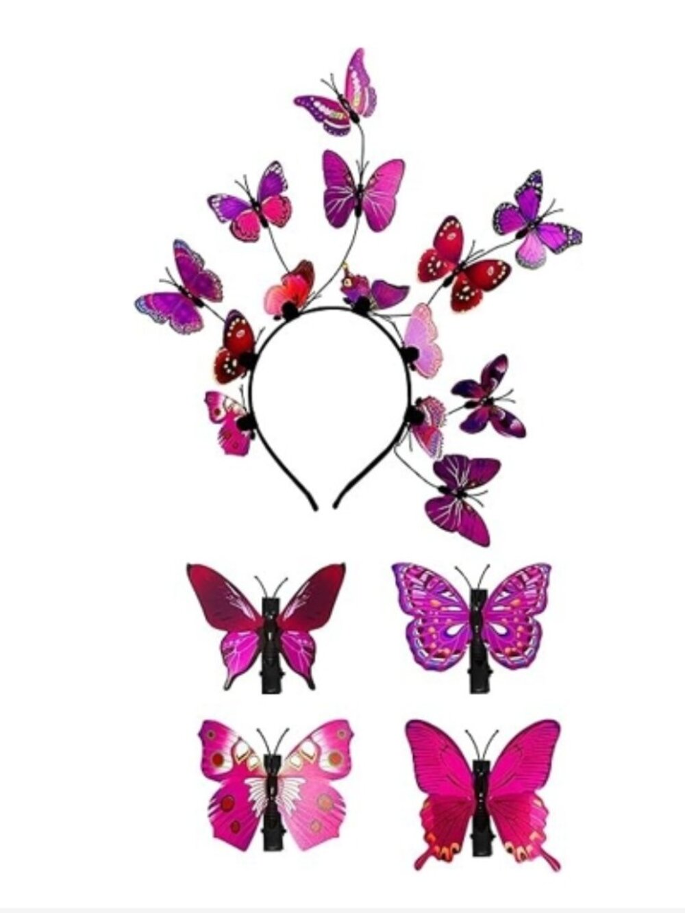 Purple and Pink Butterfly 3D Fascinator Headband and 4 hair clips - Picture 2 of 3